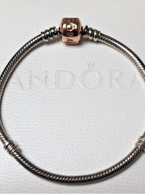 Pandora Two-Tone Silver and Rose Gold Snake Chain Bracelet Authentic with Box